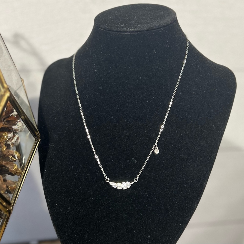 STUNNING Bohemian 925 Silver - Crystal Feather Wing Clavicle Necklace - Picture 6 of 7